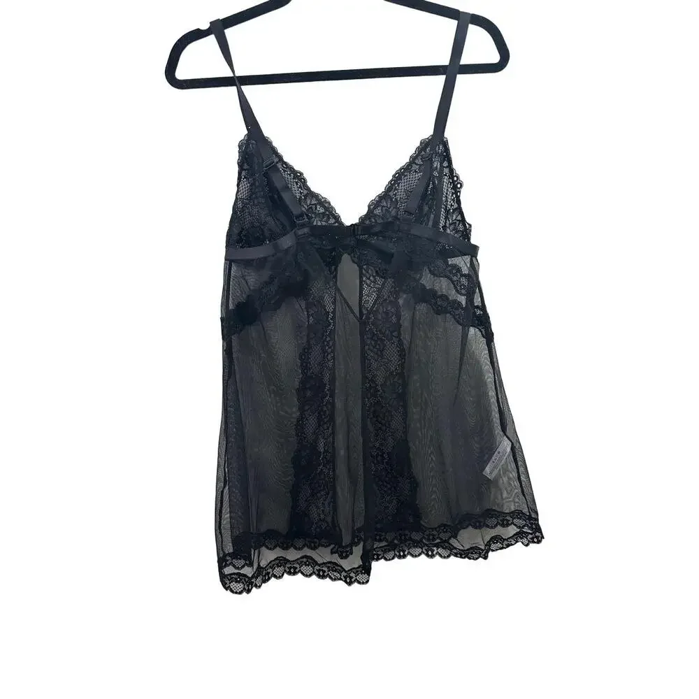 NWT Adore Me Lingerie Womens Size 0X Black Lace Sheer Babydoll